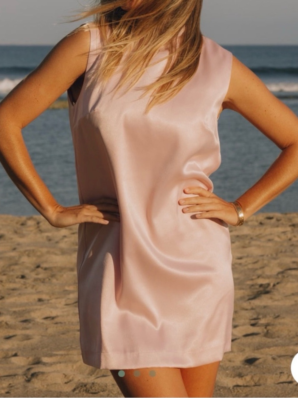 Daily Drills Blush Satin Dress with Neck Tie